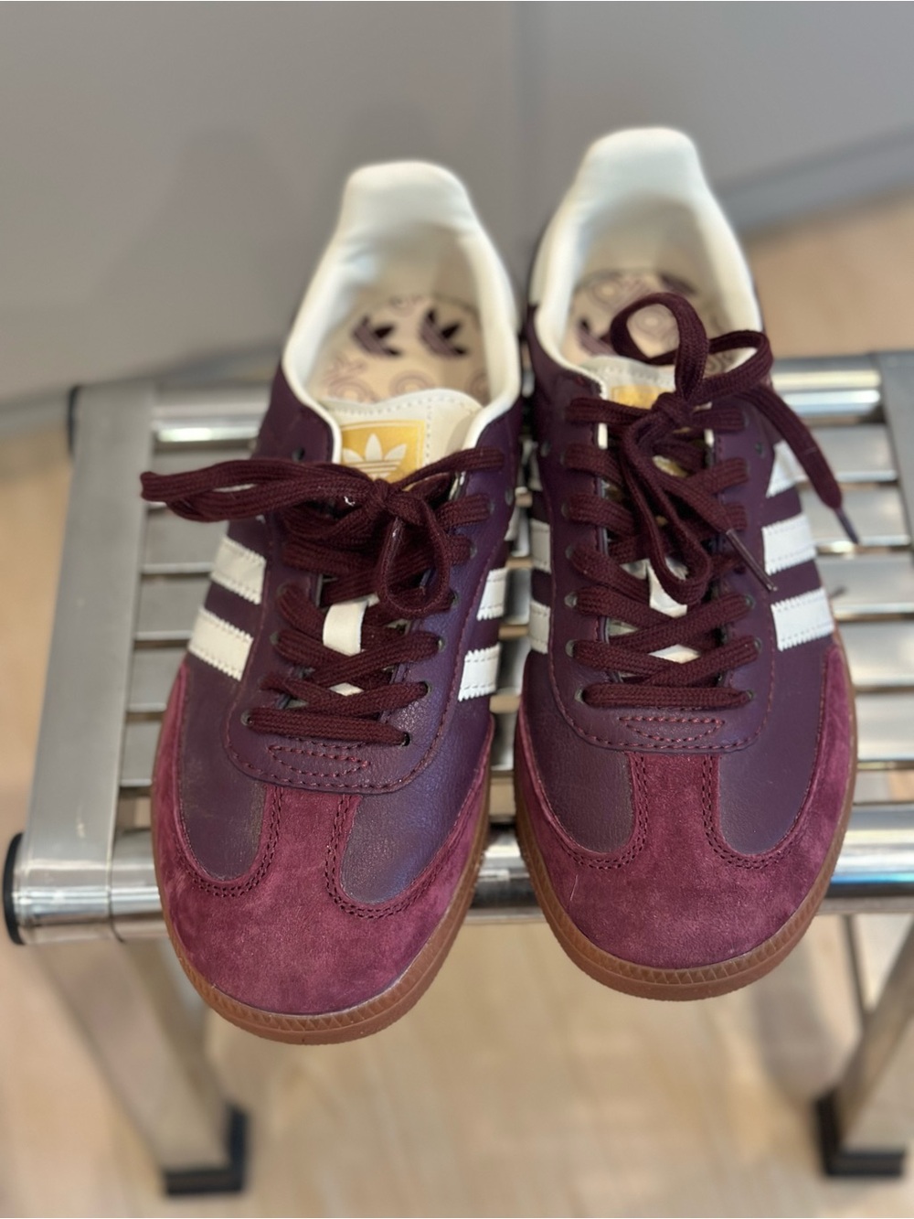 adidas Women's Maroon and White Classic Samba Sneakers - Picture 2 of 12